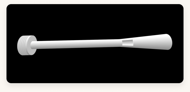 The wand modelled in CAD — a tapered handle with a threaded cap for the sensor