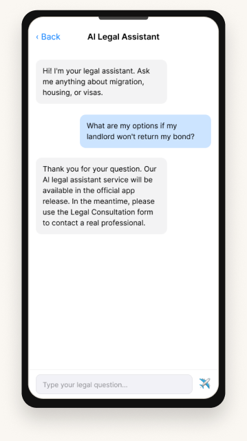 AI Legal Assistant screen
