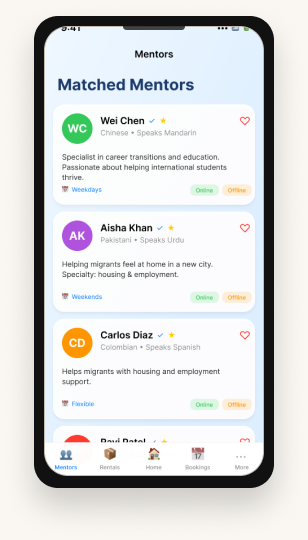 Mentor List screen