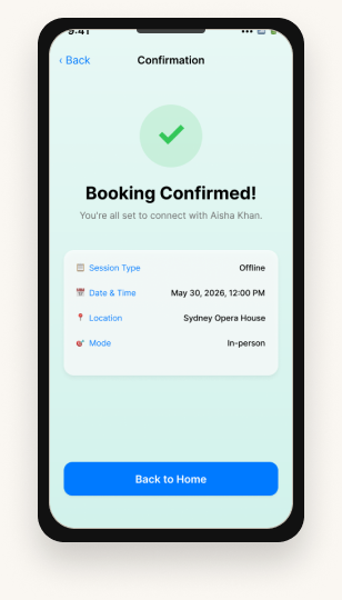 Booking Confirmation screen