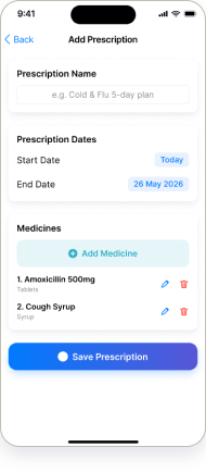 MedBuddy Add Prescription screen