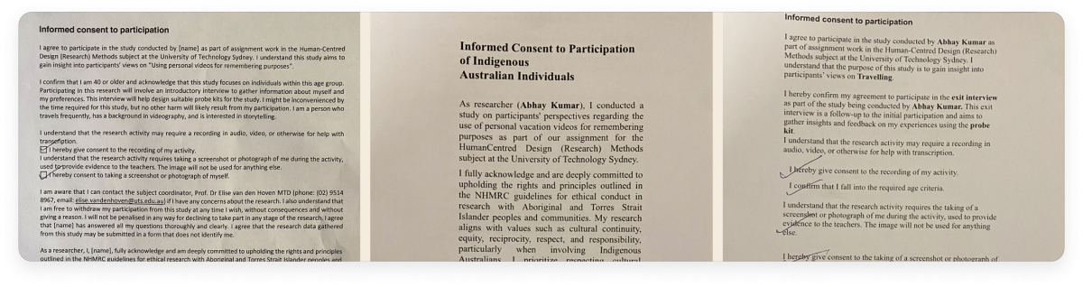 Signed informed-consent forms, including the Indigenous Australian / NHMRC consent form