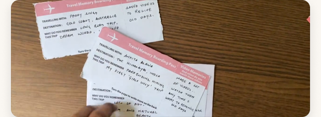 The participant's own filled-in memory boarding-pass responses, handwritten
