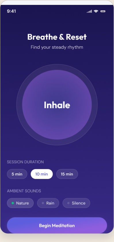 WellAI Breathe & Reset screen
