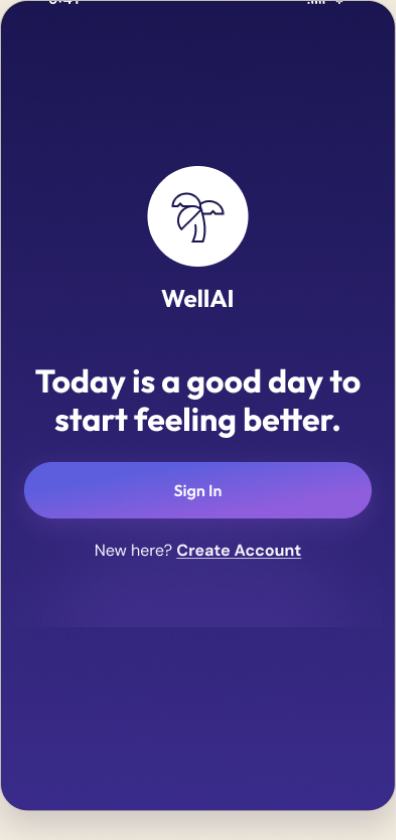 WellAI Welcome screen